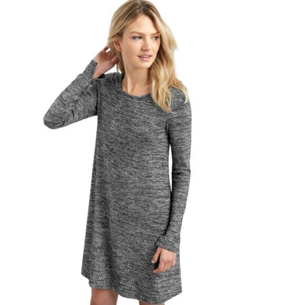 Gap Dress Womens Size XS Gray Black Swing Knit Long Sleeve Comfy Split‎ Cuffs